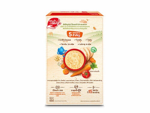ซีรีแล็ค จูเนียร์ โจ๊ก (Cerelac Junior) ผสมไก่ ผัก และแครอท 200 กรัม – กล่องด้านหลัง