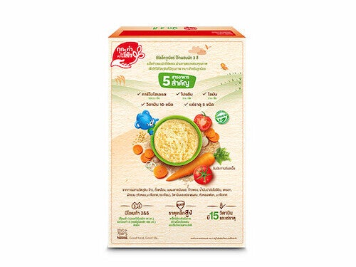ซีรีแล็ค จูเนียร์ โจ๊ก (Cerelac Junior) ผสมผัก 3 สี (แครอท,หัวหอม,มะเขือเทศ) 200 กรัม – กล่องด้านหลัง