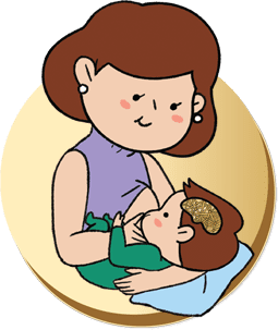 Cradle hold ท่านอนขวางบนตัก โดยศีรษะลูกวางบนข้อศอกแม่