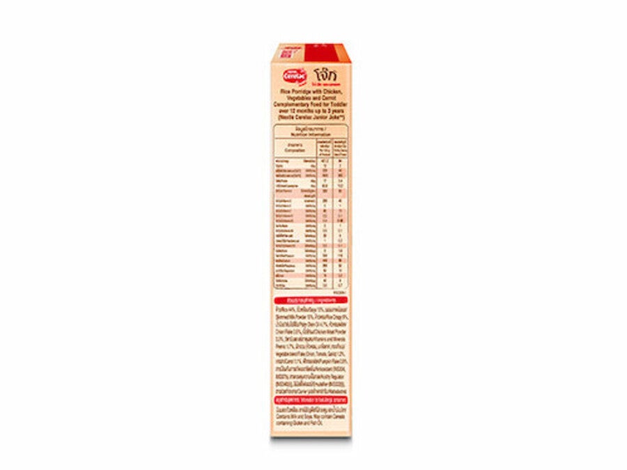 วิธีเตรียม ซีรีแล็ค จูเนียร์ โจ๊ก (Cerelac Junior) ผสมไก่ ผัก และแครอท 200 กรัม - กล่องด้านซ้าย