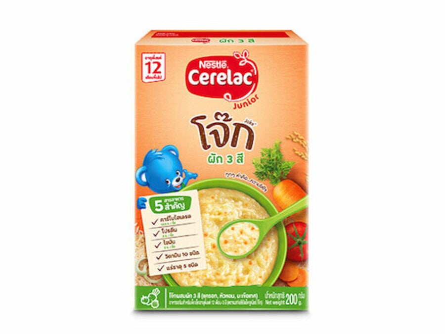 ซีรีแล็ค จูเนียร์ โจ๊ก (Cerelac Junior) ผสมผัก 3 สี (แครอท,หัวหอม,มะเขือเทศ) 200 กรัม - กล่องด้านหน้า